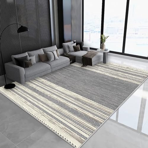 Tzvpsu Tischdeko Wohnzimmer Fleckenunempfindlicher Wohnzimmerteppich Gelb Grau Gestreift Design,vorleger Teppich Eingang vorraum Teppich,80x160cm
