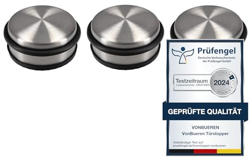 VonBueren 3x Türstopper Boden schwer, 1,2 kg, Edelstahl, ca. 10,5 x 5 cm | Türstopper aus Edelstahl und Metall, 3er Set als schwerer Tür Stopper und door stopper für sicheren Halt am Boden
