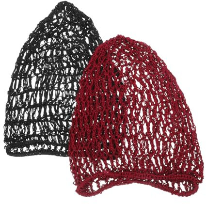 WRITWAA 2stücke Teiliges Häkel-haarnetz Schlafmütze Langer Schutzhaube Für Haare Elastisch Bequem Für Damen Und Mädchen Schwarz Und Weinrot Atmungsaktiv Und Strapazierfähig