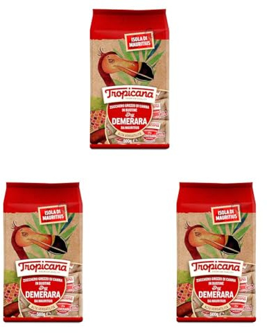 Tropicana, Zucchero di Canna in Bustine, Ideale come Dolcificante per Bevande o per Dolci, Sapore Dolce e Speziato con Aroma Intenso, 500 gr (Circa 102 Bustine) (Confezione da 3)
