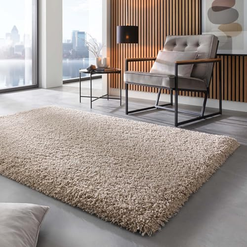 Taracarpet Shaggy Hochflor Langflor Teppich Twilight Luxus Qualität aus Belgien geeignet fürs Wohnzimmer Schlafzimmer und Kinderzimmer 6611 beige 133x195 cm