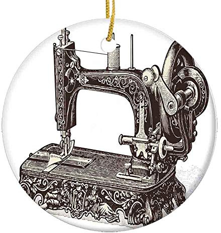 Weihnachtsbaumschmuck Vintage Nähmaschine Handgezeichnete Skizze Antik Nostalgisch Baumschmuck Weihnachten Lustiges Weihnachtsdekoration Memorial Tree Anhänger Christbaumschmuck, 1 piece