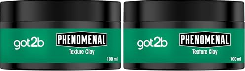 got2b Phenomenal Texture Clay Halt 5 (100 ml), Haarwax für Männer verleiht einen phenomenalen, matten Barbershop Style, für kürzeres Haar geeignet, vegane Formel (Packung mit 2)