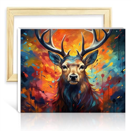 LiHEQING Ölgemälde-Set auf Leinwand, Heiliger Hirsch im Wald, Gemälde für Erwachsene, Kunstwerk für die Heimdekoration, ohne Rahmen (30 x 40 cm)