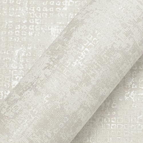 Anttyscar White Concrete Wallpaper Cement with Metallic Textured Industrial Wallpaper Feature Retro Decorative Luxury Wall Paper Roll Living Room Hallway Bedroom for Adults