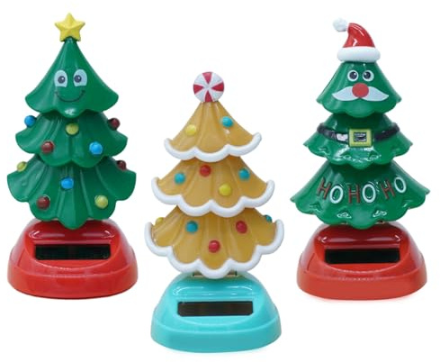 3 Pack Solar Dancing Christmas Tree, Christmas Solar Wobble Figure Christmas Tree Swinging Toy Car Dashboard Decor, Christmas Solar Dancing Toys, Solar Dancing Doll Christmas Tree Decor