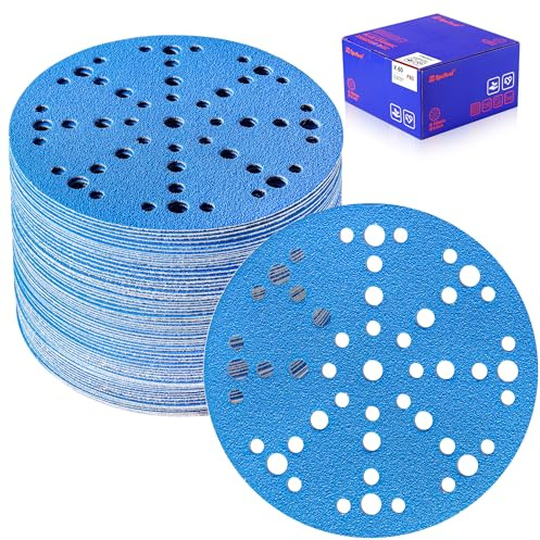 SpeTool 6 Inch Sanding Discs with 49 Hole, Hook and Loop Sandpaper 60 Pack Compatible for Random Orbital Sander, Sanding Disc Grit 80 for Different Sanding Chore