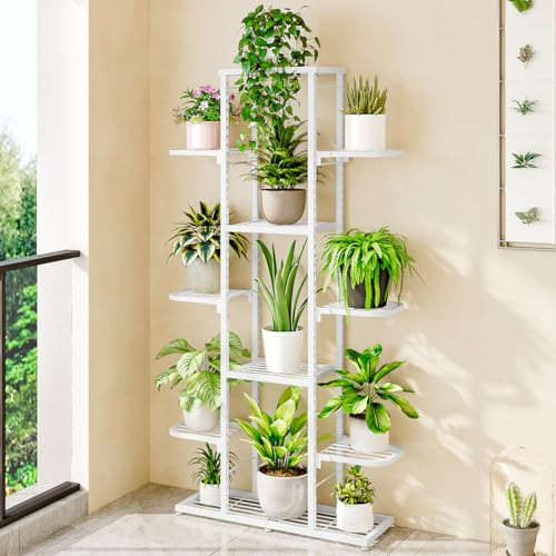 Creperture Metall Pflanzenständer, 7 Etagen Blumentopfständer Mehrstöckig Eck-Pflanzenregal, Wohnzimmer Blumenregal Pflanzentreppen für Wohnzimmer, Balkon, Terrasse, Hof,Weiß