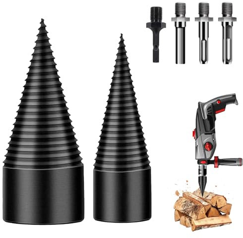 Foret de Fendage de Bois, 32mm+42mm Fendeur de Buche, Foret Conique avec 4 Poignées, Foret À Bois pour Fendre du Bois, Fendeuse Bois Cône, Fendeuse à Bois Perceuse pour Perceuse Électrique