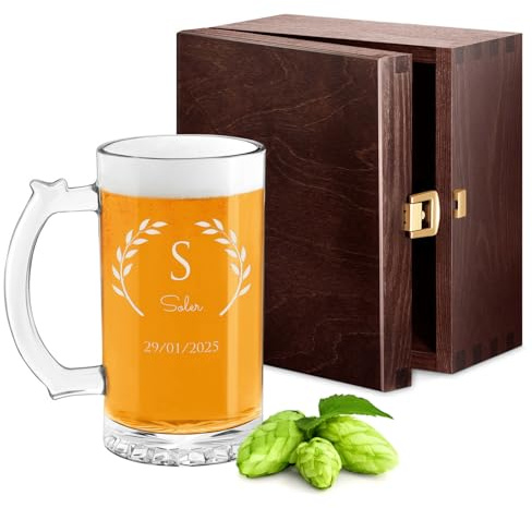 Maverton Verre a Biere Personnalisé 400ml avec Anse | Idee Cadeau Homme Idéal pour Lui, Chope à bière Personnalisable avec Gravure, Cadeau Personnalisé Homme, pour Anniversaire