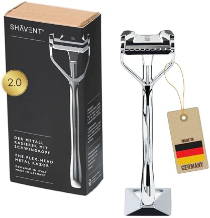 SHAVENT Original 2.0 Rasoir à tête oscillante pour homme, rasoir en métal pour tout le corps, lames économiques, sans plastique et durable, fabriqué en DE (tête magnétique 2.0)
