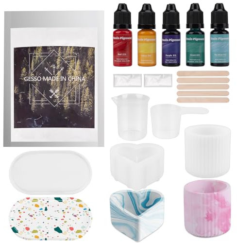 JelyArt Gießpulver Reliefgießpulver Starterset, 3 Stück Silikonformen Gießformen und Keramik Gießpulver Weiß 500g, DIY Silikonformen Reliefgießpulver Ungiftig zum Ausgießen