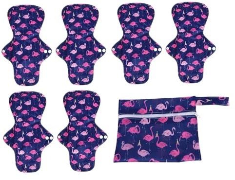 PACKOVE Waschbare Damenbinden Satz aus Bambuskohle Wiederverwendbare Menstruationsbinden mit Flügeln und Knopf Atmungsaktiv Saugfähig mit Tragetasche für Wochenbett Reisen und Inkontinenz