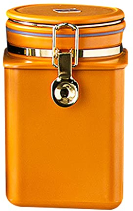 POPETPOP Recipiente Para Granos De Café Sellado 1.1l Naranja Válvula Unidireccional Almacenamiento Hermético Metal y Silicona Para Conservación De Café Hogar y Oficina