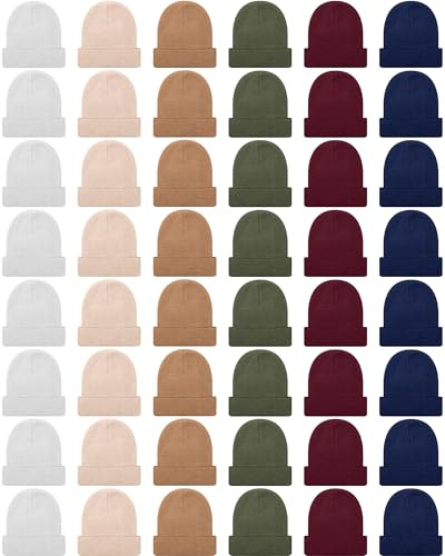 Liitrsh 48 Pcs Kids Winter Beanies, Warm Cold Weather Hats Knitted Cap Solid Color for Boy Girl Children School Outdoor(Elegant Colors,48 Pcs)