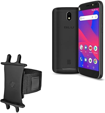 BoxWave Holster Compatible with BLU C6L - ActiveStretch Sport Armband, Adjustable Armband for Workout and Running - Jet Black