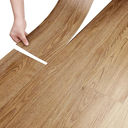 Stickyart 18 stycken självhäftande PVC golvplattor träutseende dekor för golvbeläggning 90 cm x 15 cm