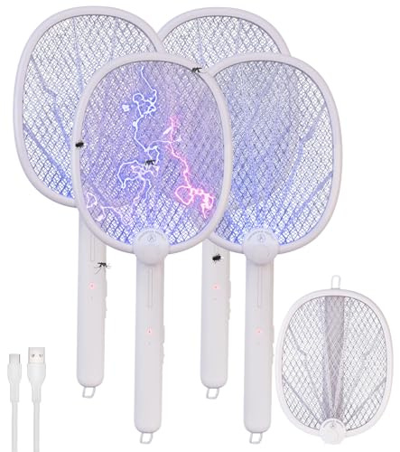 Exbuster Insekten elektrisch: 4er-Set 2in1-Akku-Insektenvernichter & Fliegenklatschen mit UV-LEDs (Fliegenklatsche nmit UV Licht, Mücken Elektro Schläger, Anti)