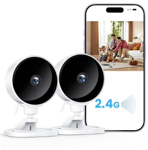 WOLFANG 1080P Indoor Security Camera 2 Pack, Mini WiFi CCTV Camera for Home Security, Night Vision, Motion Detection, Two Way Audio, 2.4G WiFi, SD & Cloud Storage, Alarm Alert