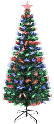 Uten Árbol de Navidad 180 cm Fibra óptica, 220 Puntas, Luces LED 3 Colores, 8 Modos, Base metálica, Ramas PVC, decoración Interior