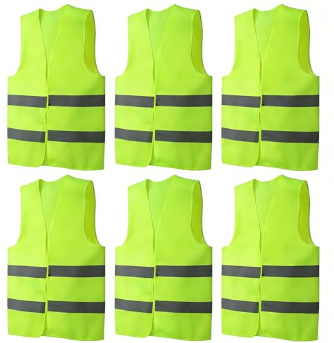 6 Pack Hi Vis Vests & Jackets, Unisex Standard Size Reflective High Visibility Safety Vests, Security,Construction Workwear, Suitable for Traffic Work, Running, Surveyor - Yellow Hivisible PPE