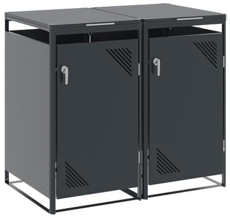 Endorphin Mülltonnenbox 2er aus Stahl 240 l anthrazit | Mülltonnenverkleidung, wetterfest, mit Belüftung, für Garten, pulverbeschichtet, robust, Deckel-Arretierung