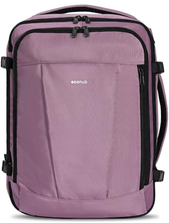 ECOHUB Handgepäck Rucksack Unter-Sitz, Ryanair Easyjet Personal Item Rucksack mit 13 Taschen, Leichter Reiserucksack aus Recyceltem PET für Flugreisen, Damen Herren, 40x30x20 cm 24L(Rosa)