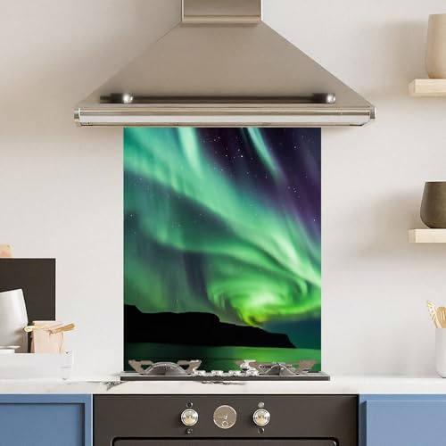 Premium 60 x 75cm Northern Lights 6mm Glass Toughtened Kitchen Splashback