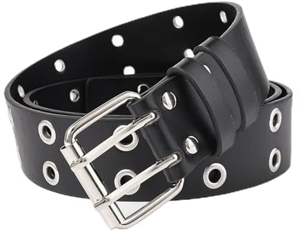 NASMBXA Cintura Borchie Punk, Cintura con Rivetti a Doppio Foro, Cinture in Pelle PU Doppio Occhiello per Stili Gotici, Punk e Halloween (Nero)