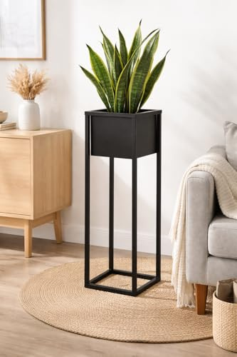 Muddy Hands 60cm Metal Plant Pot Stand, Black Square Indoor Plant Stand for Houseplants, Modern Raised Flower Pot Holder for Living Room, Bedroom or Office
