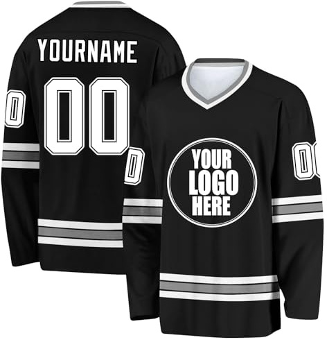 Custom Ice HockeyJersey Adult Youth Personalised Name/Number Logo Print Long Sleeve Sport T-Shirt, Moisture-Wicking Breathable Top for Team Game Party & Anniversary
