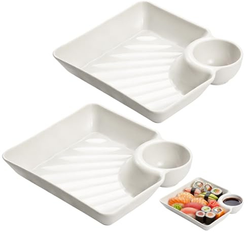 QhgPnt 2PCS Chip and Dip Serving Set,Dip Bowl Set, White Serving Dishes for Snacks and Appetisers, Dipping Bowls with Food Tray Design, Ideal for Serving Plates and Tapas Dishes