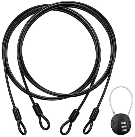 TAIANJI Lot de 2 câbles à boucle avec œillets, câble en acier gainé noir | 2 m x 4 mm - Corde de sécurité tressée en acier inoxydable pour cadenas de câble - Remorque de vélo avec passants