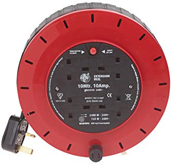 Schneider Electric Thorsman - 4 Socket Extension Lead Reel, 10m, 10A, 240V, with Safety Cut Out Switch, Casette Reel, JJR41010