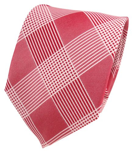 TigerTie Designer Seidenkrawatte in rot blassrot weiß kariert