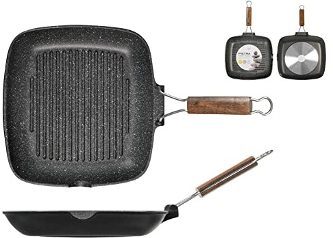 Home Pietra Antihaft-Grillpfanne mit Biegsamen Griff, Stein, Schwarz, 28x28 cm
