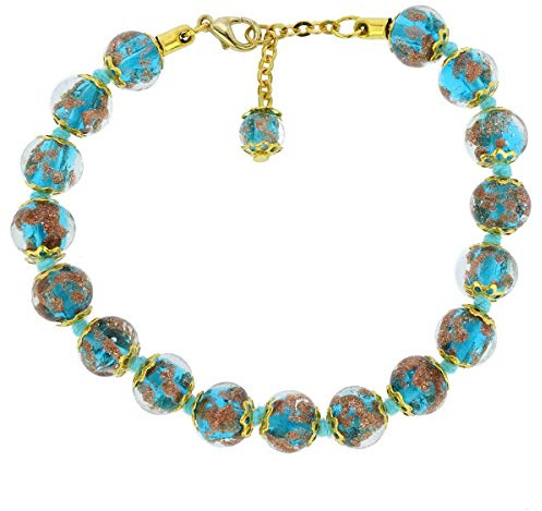 Venice Murano Glass Bracelet Aqua Blue Teal Handmade with Italian Sparkling Sommerso Beads. Made in Venice, Italy. Blown - Murano Glass Bracelets for Women