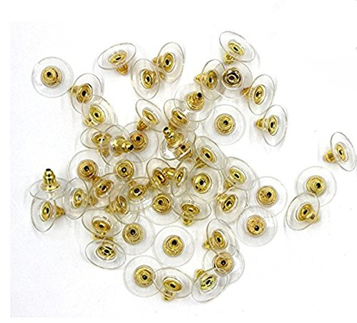ODETOJOY 100 cierres de pendientes oro plata placa de bala pendientes con tapones de silicona grande reemplazos para peces gancho Earnuts