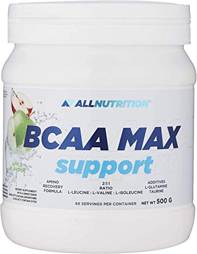 ALLNUTRITION BCAA Max Support Pulver Komplex aus verzweigtkettigen Aminosäuren Glutamin Taurin Leucin Valin Isoleucin Muskelregeneration 500 g Apfel