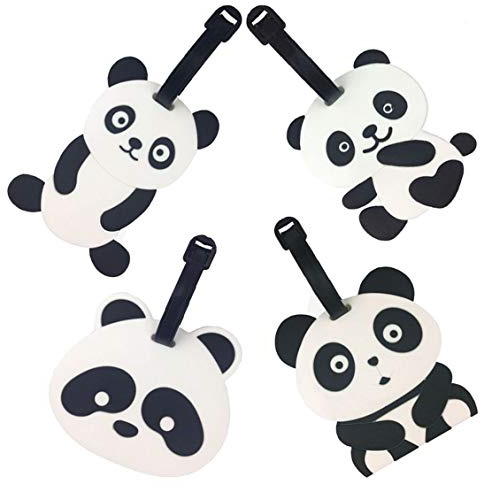 Etiquetas para equipaje de viaje, paquete de 4 Panda Maleta Etiquetas para etiquetas de identificación para viajes, titulares de identificadores de PVC para equipaje