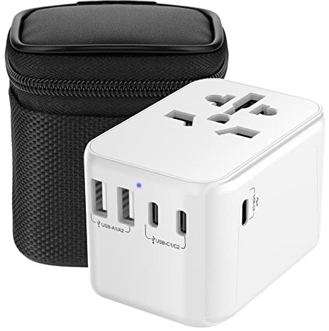 Diswoe Universal Travel Adapter, Worldwide Travel Adapter with 2 USB A and 3 USB C Ports International Plug Adapter with EU UK USA AU Plugs Power Socket Charger for Multi-Countries