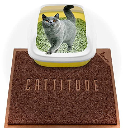 WePet Original Katzenstreu Matte Große Katzentoilette Auffangmatte Wasserdichte Urinabweiser für Boden/Teppich sauber halten am besten für grumpige Katzen, groß, CATTITUDE, dunkelbraun