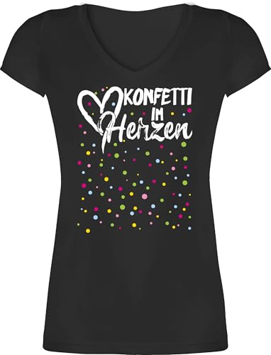 Shirtracer - T-Shirt Damen V Ausschnitt - & Fasching - Konfetti im Herzen Karneval I