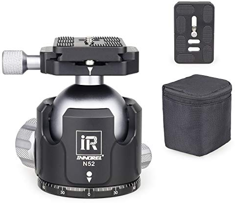 INNOREL Low Profile Tripod Ball Head 52mm Ball Dia Max Load 66lb/30kg All Metal CNC 360° Panoramic Shooting Camera Mount with Two 1/4 Arca Swiss Quick Release Plates for Tripod DSLR Camcorder(N52)
