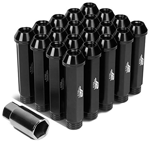 J2 Engineering LN-T7-001-125-BK 7075 Aluminium-Radmuttern mit offenem Ende, M12 x 1,25, mit Adapter, schwarz, passend für konischen Sitz, 20 Stück