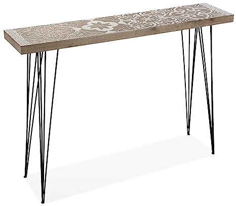 Versa Dallas Schmales Möbelstück für den Eingangsbereich oder Flur, Moderner Konsolentisch, Maßnahmen (H x L x B) 80 x 25 x 110 cm, Holz und Metall, Farbe: Braun und weiß