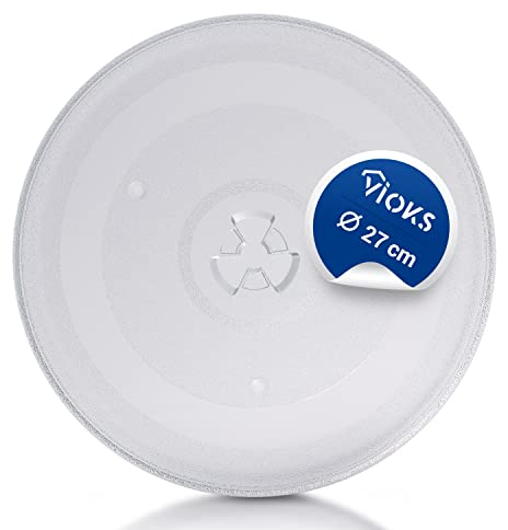 VIOKS Piatto in vetro per forno a microonde 27 cm 270 mm con 3 gommini per forno a microonde/microonde, piatto girevole/piatto per forno a microonde, piatto in vetro forno a microonde Panasonic