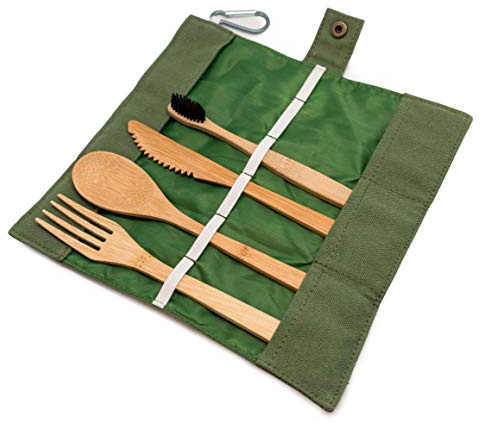 Nerthus FIH 654 set cubiertos portátil bambú reutilizable ecológico viaje camping oficina ligero