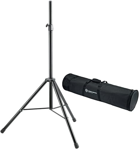 K&M 21436 Boxenstativ Alu Set, Bis 40 kg zentrische Belastung, Gewicht: 3 | Füße und Grundrohr aus Aluminium, Auszugsrohr aus Stahl, Höhenverstellbar von 143 bis 223 cm, Leichtes Stativ, 41 kg, 1 kg