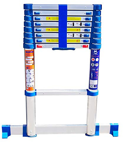 K•LUTECH - Teleskopleiter, Klappleiter Einziehbare Leiter, Hergestellt aus Aluminium in Profiqualität, CE-Zertifiziert bis 150 kg EN131 (2.60m)